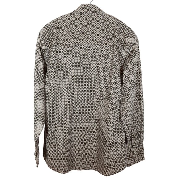 WRANGLER Pearl Snap Western Wrancher Shirt Size M Tan Blue Print Cotton Blend - Picture 2 of 7